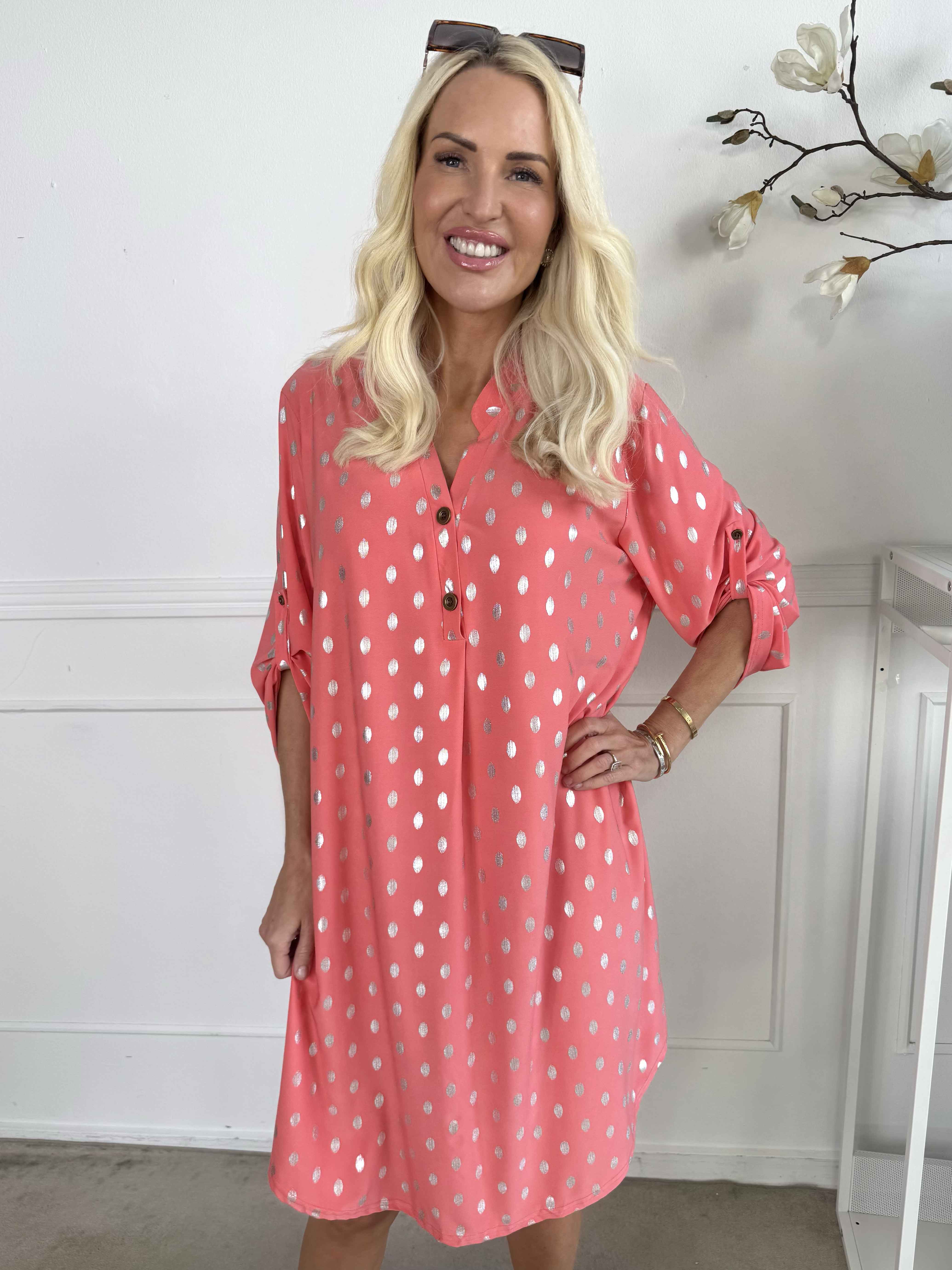 Ebba Silver Long - Elastisk klänning med silverprickar